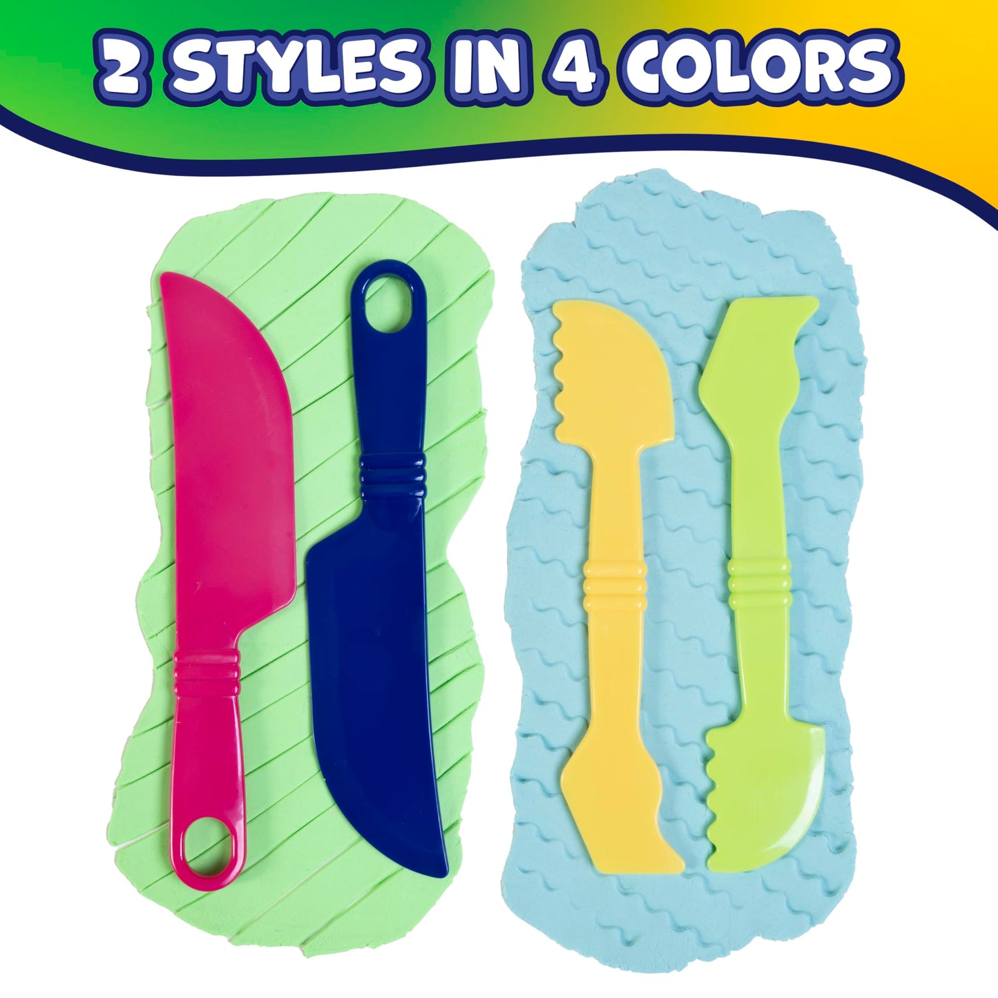 READY 2 LEARN Dough Cutting Tools | 4 Piece Playdough Accessories | 2 Knives and 2 Spatulas | Clay and Dough Tools for Toddlers | Chunky Plastic