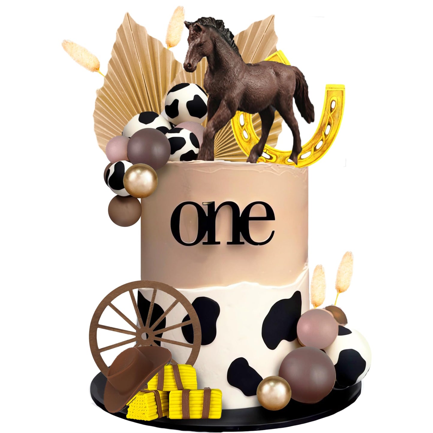 Western Cake Topper Brown Ball Horse Cake Decorations Cow Hat for Western Theme Party Horse Theme Decoration Supplies