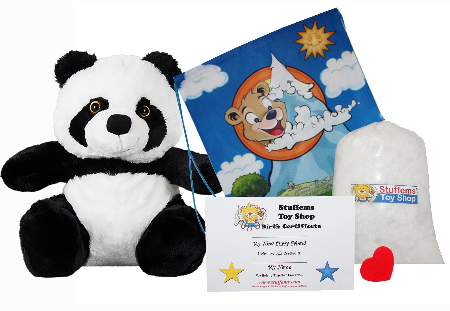 Stuffems Toy Shop Make Your Own Stuffed Animal 16" PanPan the Panda - No Sew - Kit with Cute Backpack!