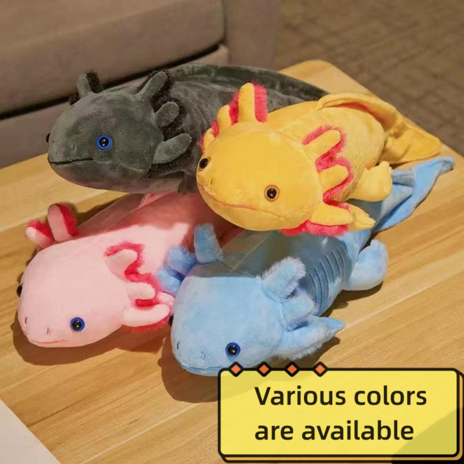 FRANKIEZHOU Realistic Axolotl Plush Toy-Yellow 19”Long, Lifelike Axolotl Stuffed Animal, Axolotl Toy, Soft Axolotl Plush Toy, Pillow for Kids,Gifts