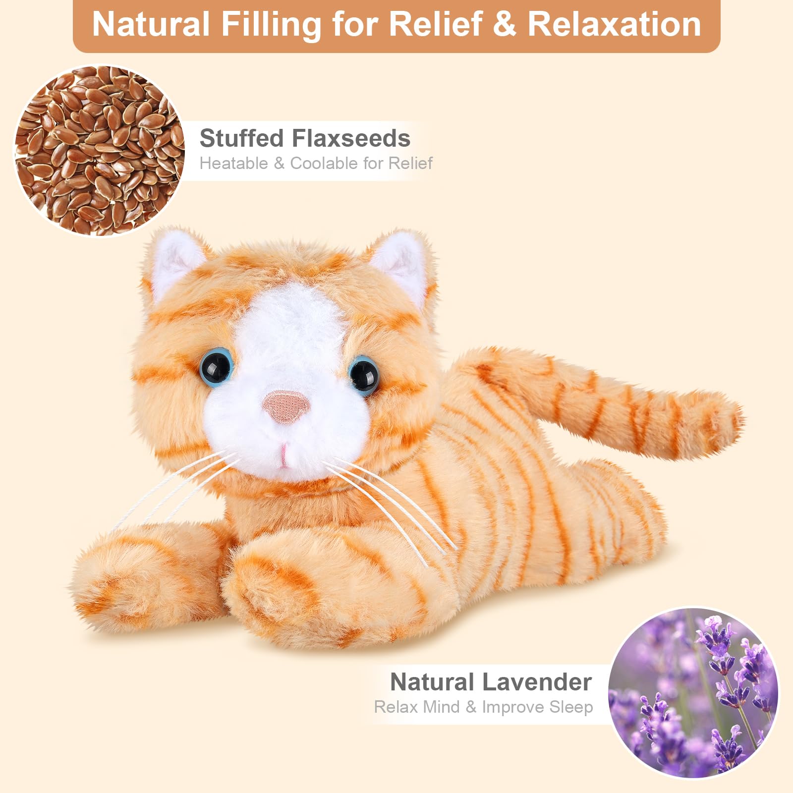 SuzziPals Microwavable Orange Cat Plush, Stuffed Animals Heating Pad, Gifts