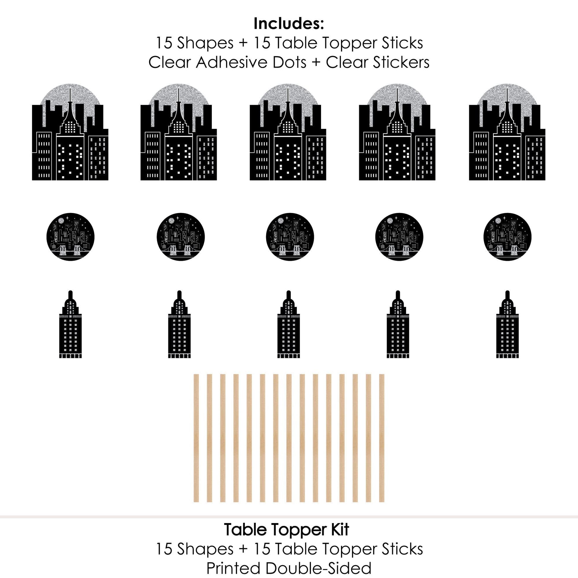 Big Dot of Happiness Nighttime City Skyline Party Centerpiece Kit - 15-Piece New York City Table Decorations Set, Premium Cardstock Design