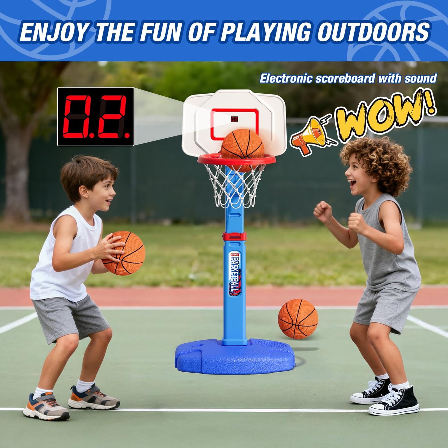 HYES Kids Basketball Hoop with Electronic Scoreboard/LED Rim