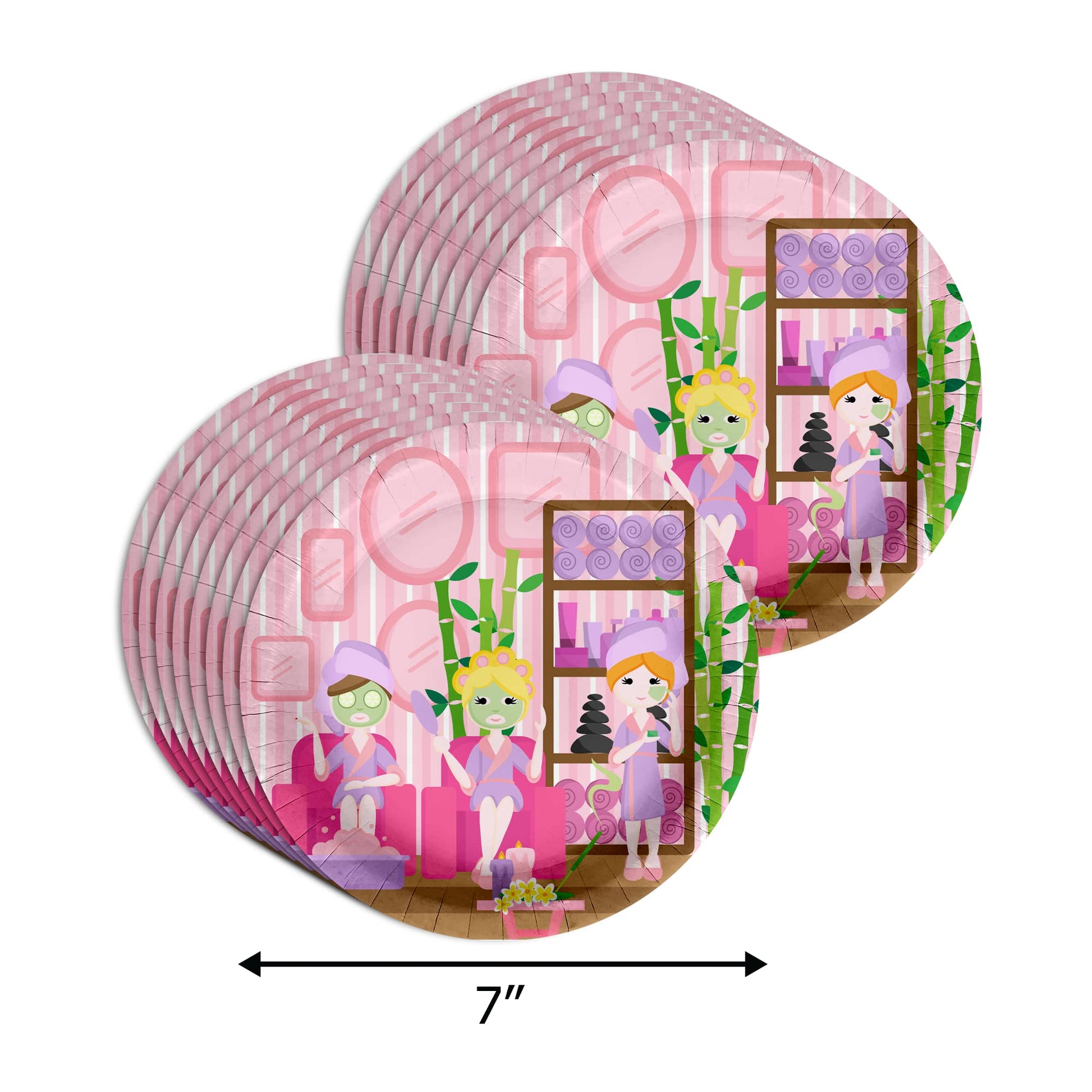 Spa Sleepover Slumber Party Supplies - 64 Piece Girls Pajama Birthday Tableware Set Includes Large 9" Dinner Plates and 8" Dessert Paper Plates