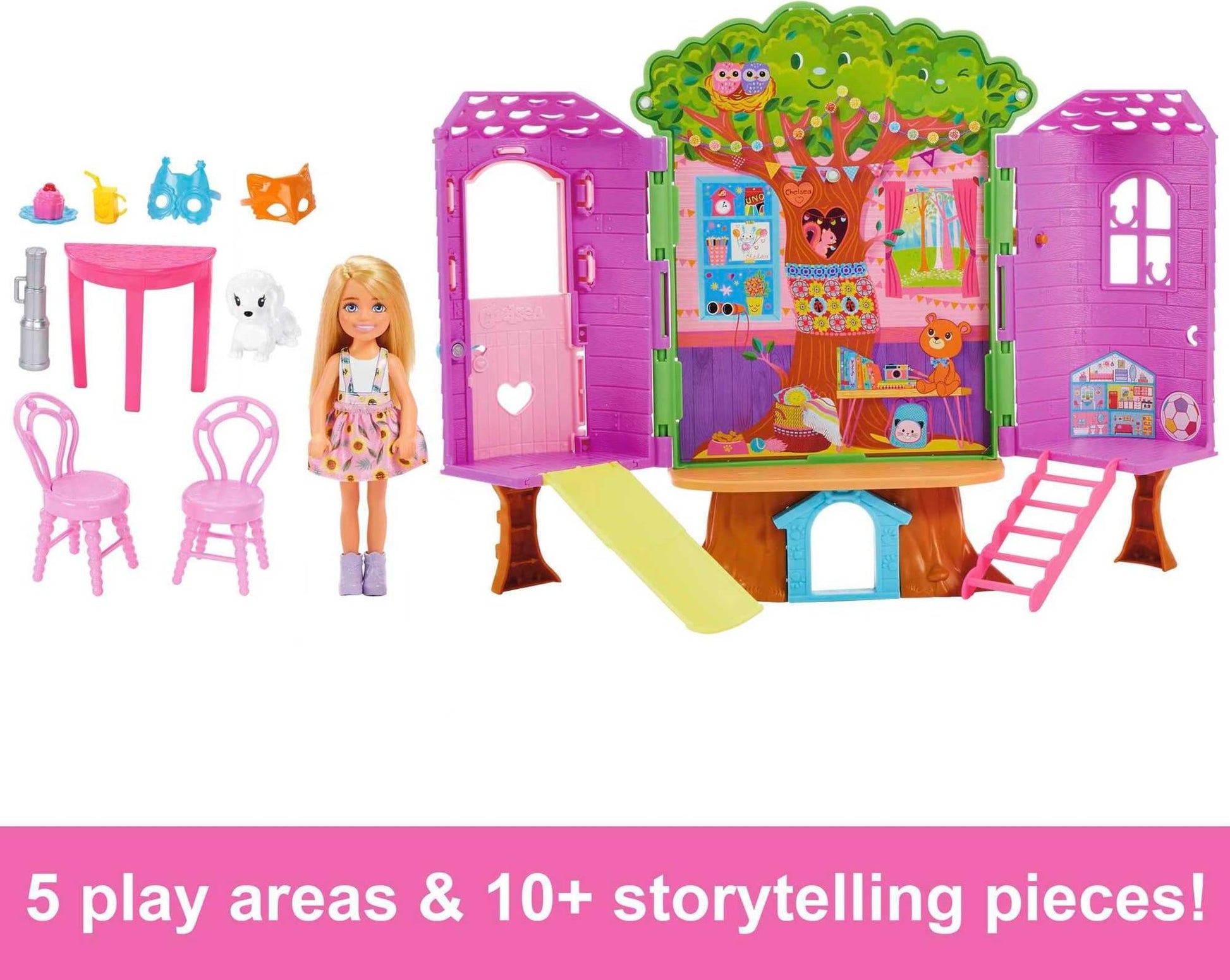 Chelsea Barbie Doll And Treehouse Playset With Pet Puppy