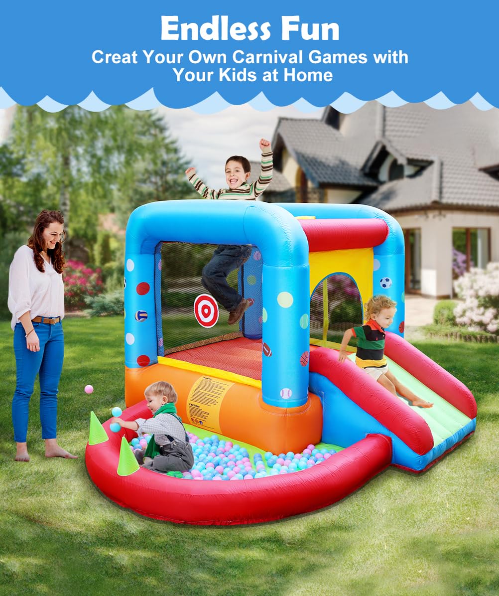 Step4Fun Inflatable Bounce House, Kids Castle Slide Bouncer for Children Jumping Outdoor and Indoor Party, Baby Backyard Water Jumper Toy with Blower