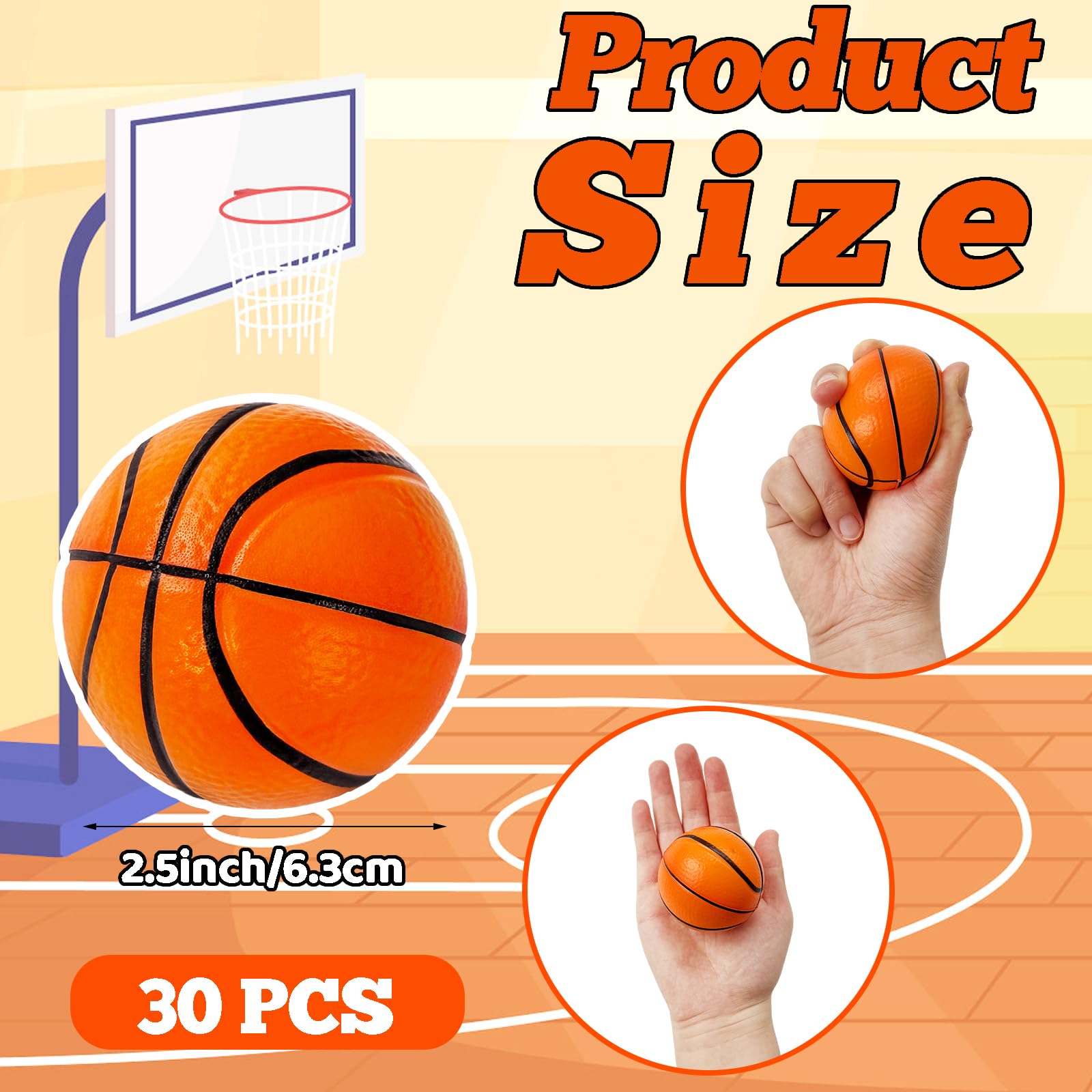 30 Pack 2.5 Inch Basketball Stress Ball,Mini Soft Foam Basketballs,Squeeze Sports Balls for Sport Theme Party Favor Kids Decoration Stress Relief
