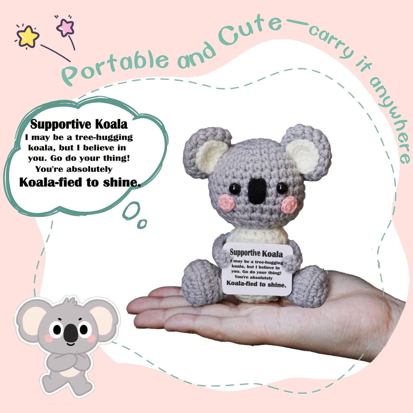 Koala Gifts, Crochet Positive Emotional Support Koala- Handmade Emotional Cheer Support Funny Gifts for Friend Coworker Birthday Christmas Stocking