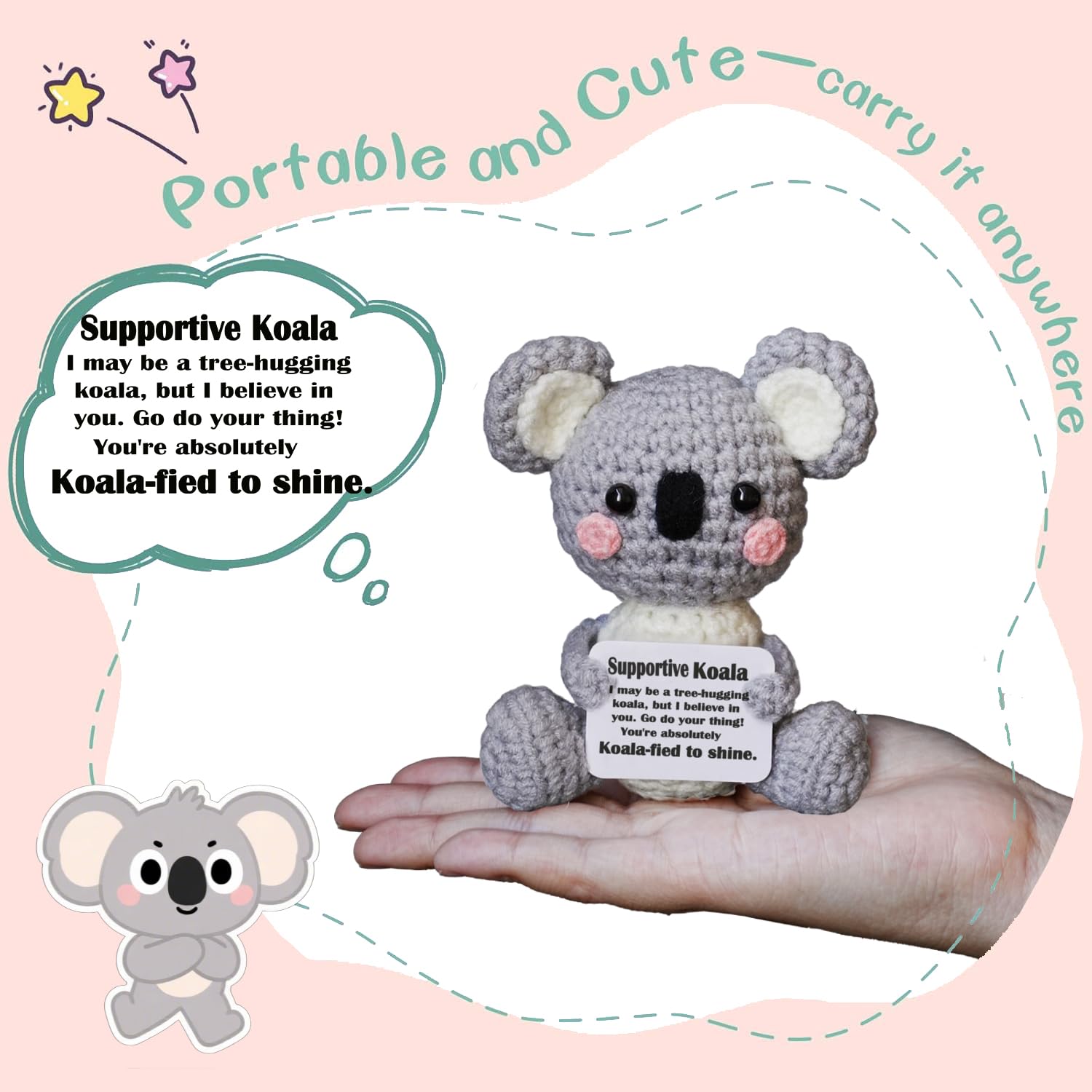 Koala Gifts, Crochet Positive Emotional Support Koala- Handmade Emotional Cheer Support Funny Gifts for Friend Coworker Birthday Christmas Stocking