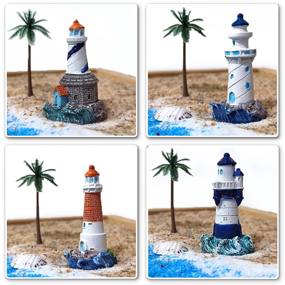 BQWanFA Lighthouse Decoration 4Pcs Fish Tank Decorations Nautical Lighthouse Resin Lighthouse Model Miniature Lighthouse Outdoor Light Garden Yard