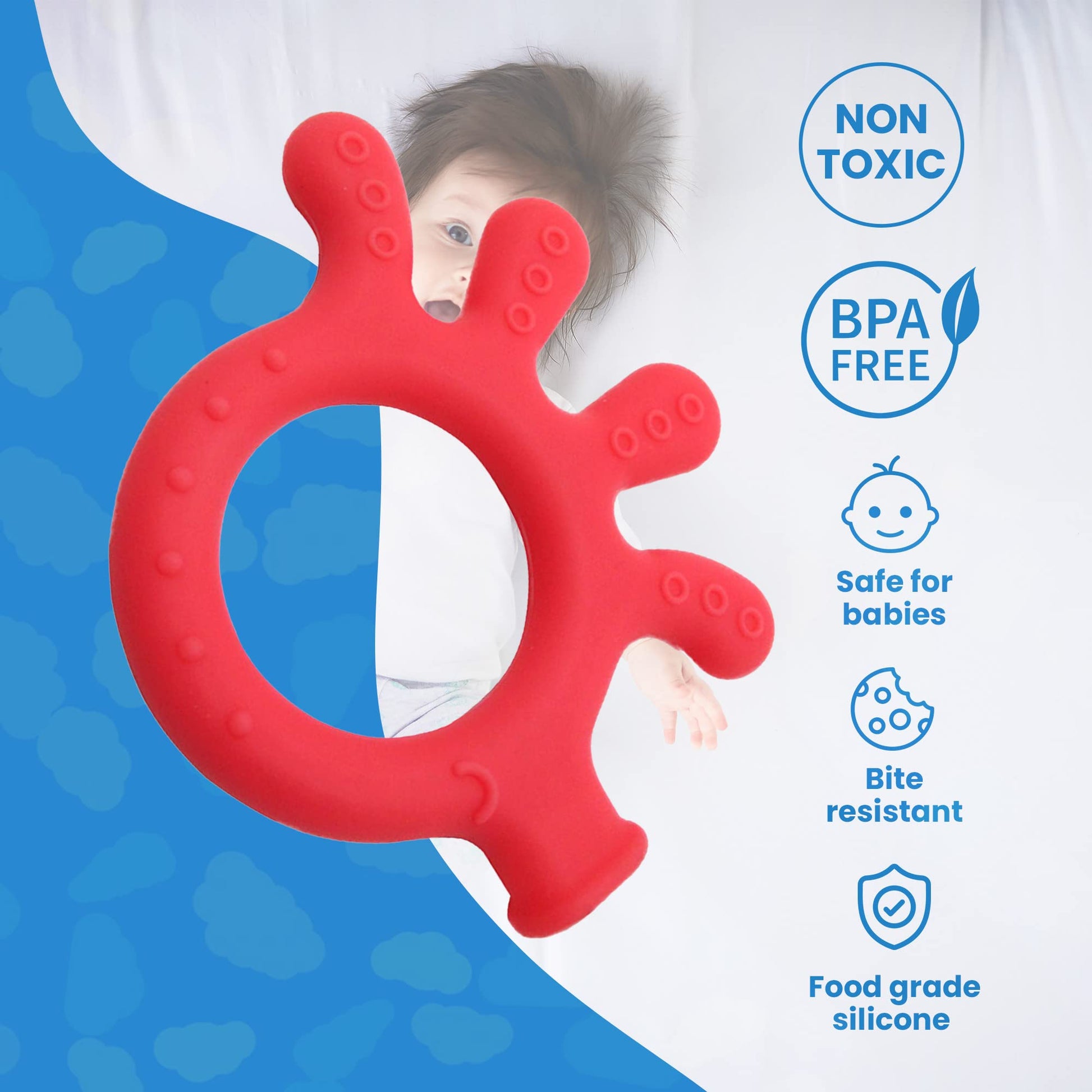 Gadgetime USA Silicone Baby Finger Teether Toy - Handheld Teething Relief Toy for Babies, Toddlers, Infants, Girls & Boys - Baby Chew Toy