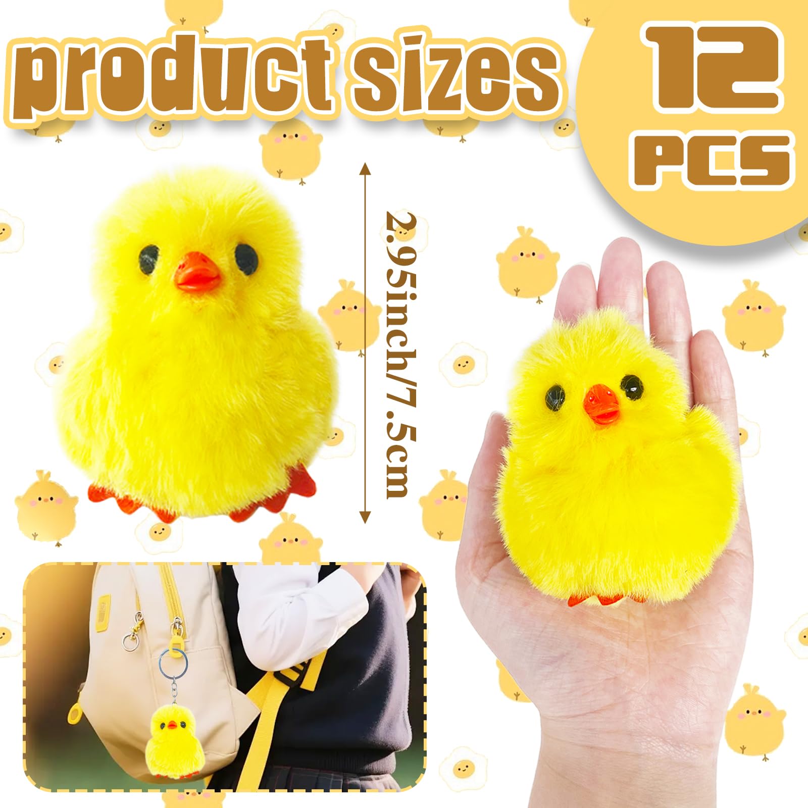 Baaxxango 12 Pcs Easter Fluffy Chicks,3.4 Inch Yellow Soft Plush Chicks Figurines,Mini Furry Chicks for Home Easter Basket Stuffers Party Favors