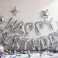Silver Happy Birthday Banner Balloon Aluminum Foil 16 Inch Letter,10 Inch Five Pointed Star Four Pointed Star Suitable for Kids, Men, Women, Boys