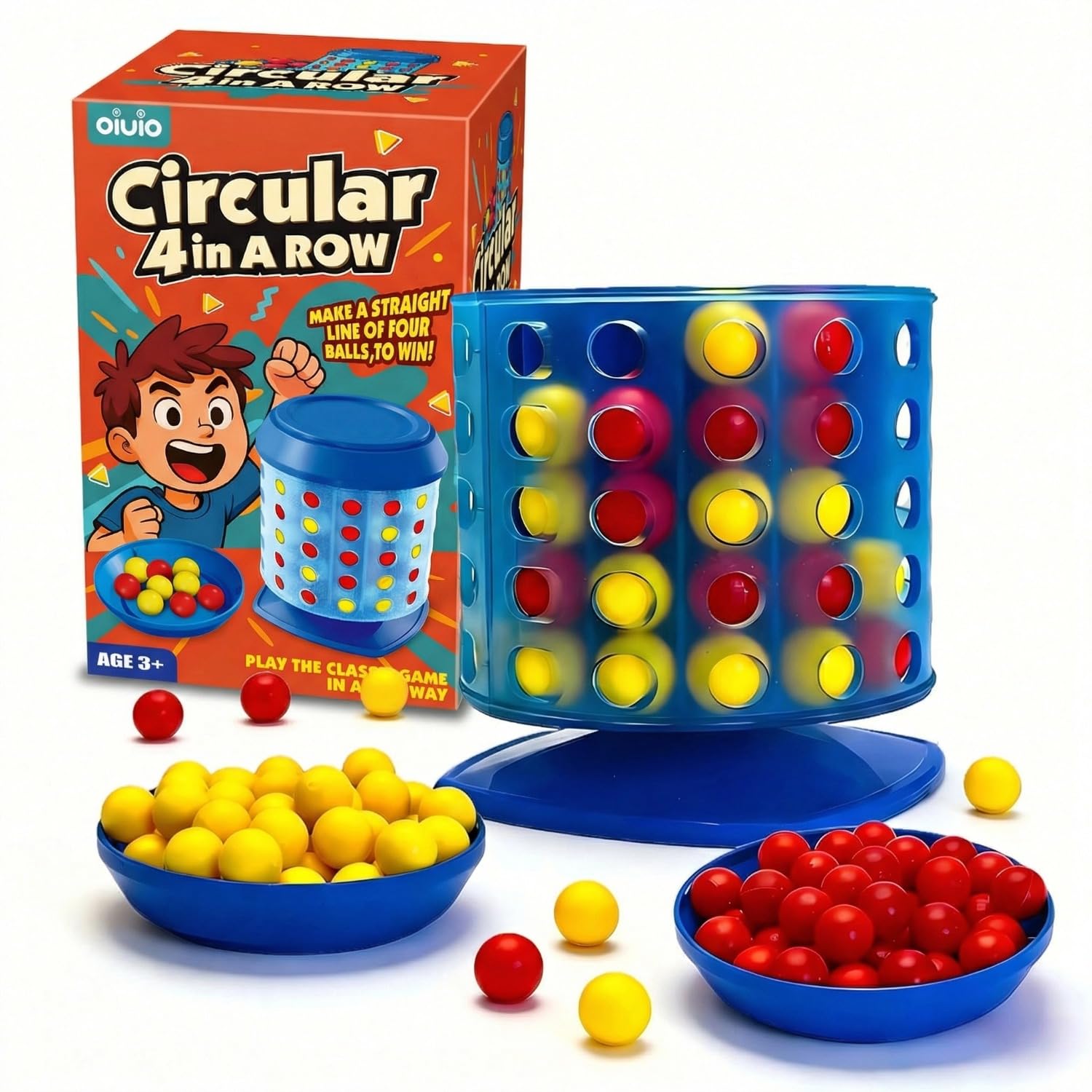 oiuio Circular 4 in a Row Game - 3D Strategy Board Game for Kids & Adults | Play the Classic Game in a New Way, Desktop Toy for Family, Portable