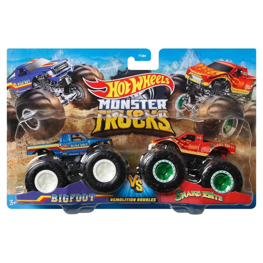 Hot Wheels Monster Trucks Bigfoot Vs Snake Bite, Demolition Doubles