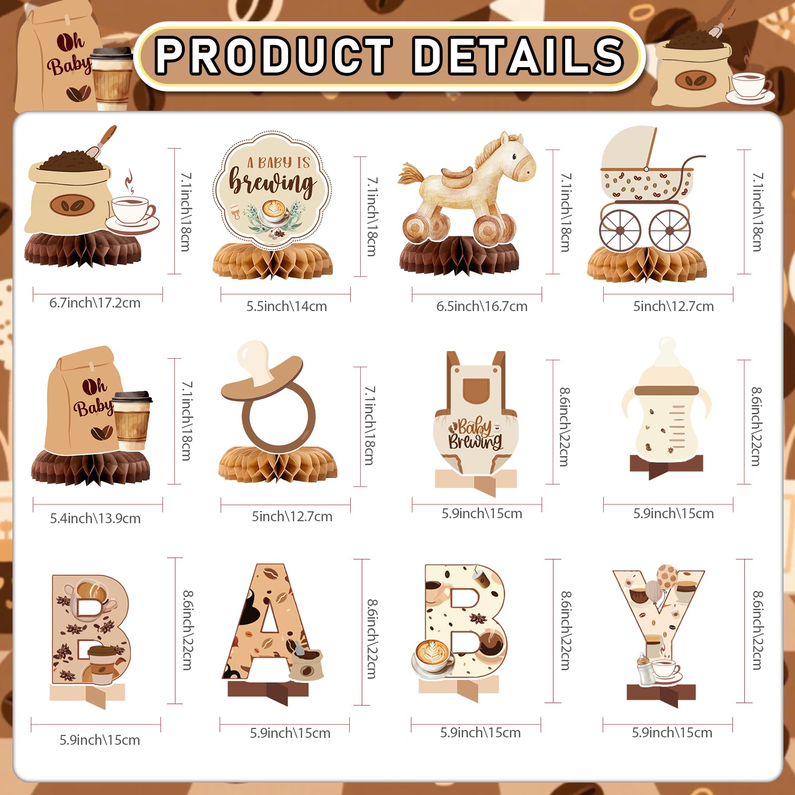 A Baby Is Brewing Baby Shower Decorations - 12 PCS Coffee Baby Shower Centerpieces for Tables Baby Is Brewing Baby Shower Decor