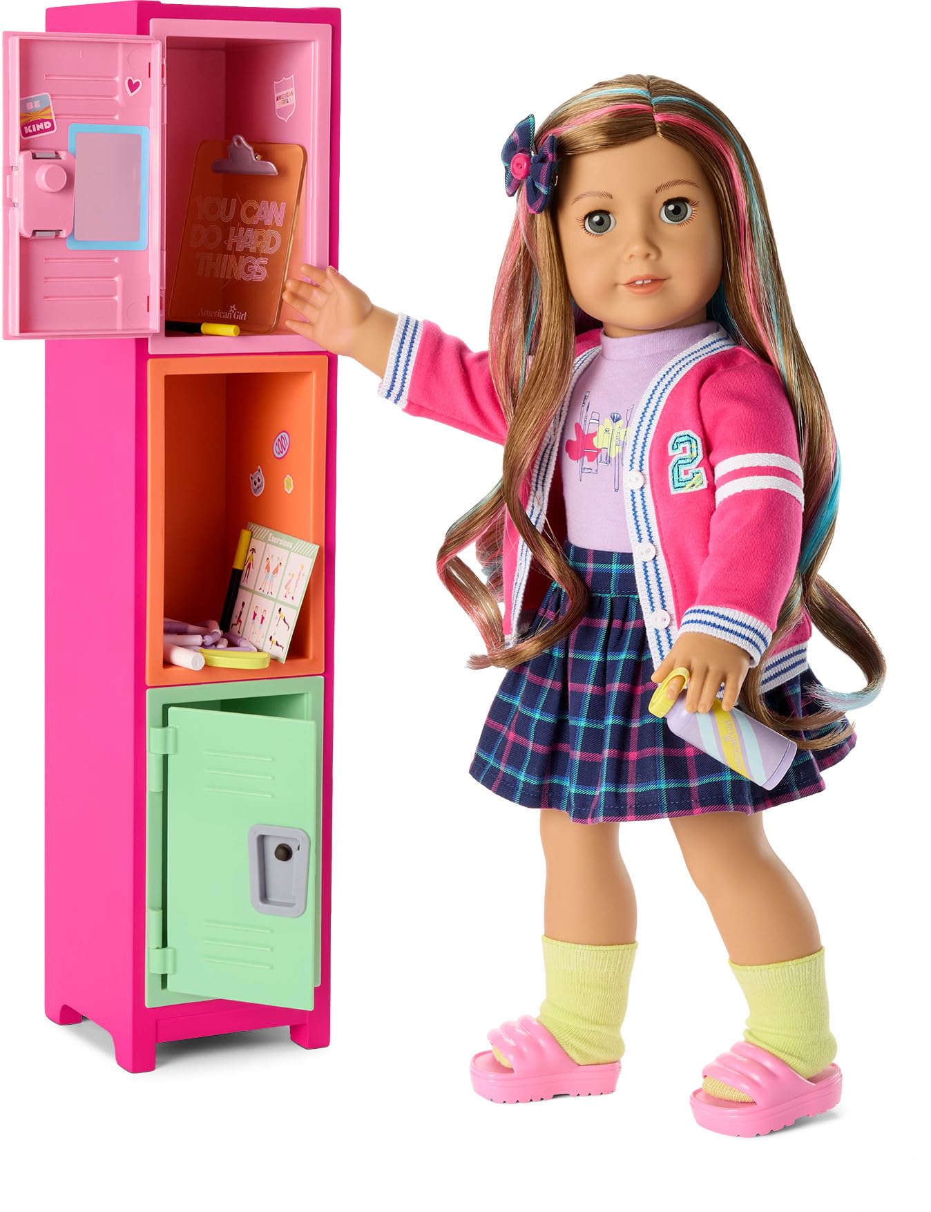 American Girl Truly Me 18-inch Doll Colorful Cubbies Locker Playset with Fold-out Hook and Real Chalkboard, For Ages 6+
