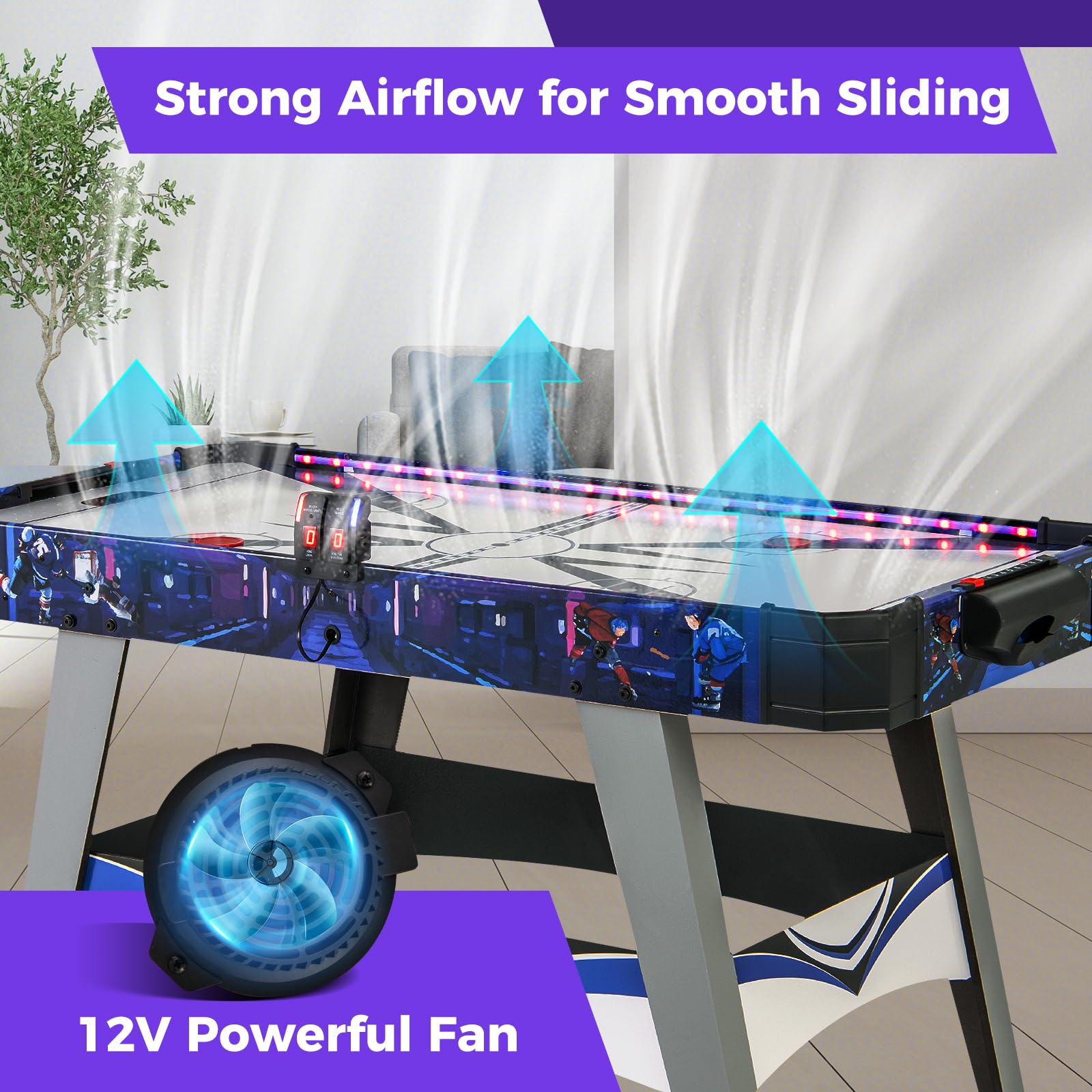 Goplus 54" Air Hockey Table, Hockey Game Table w/LED Scoreboard, Lights, 2 Pucks, 2 Pushers, Powerful 12V Motor, Indoor Powered Arcade Style Table