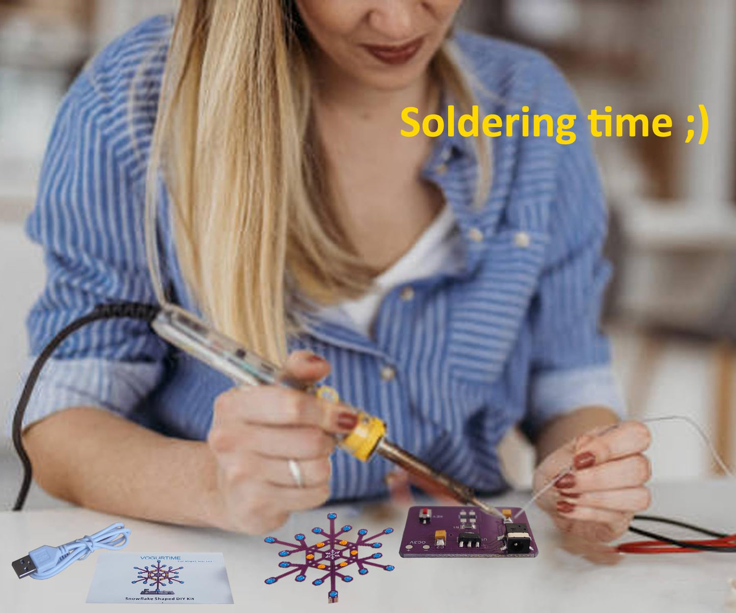 VOGURTIME Soldering Practice Kit Snowflake Shaped LED Project Kit for School and Home Teaching Learning Electronic, Ideal Gift for Family and Friends
