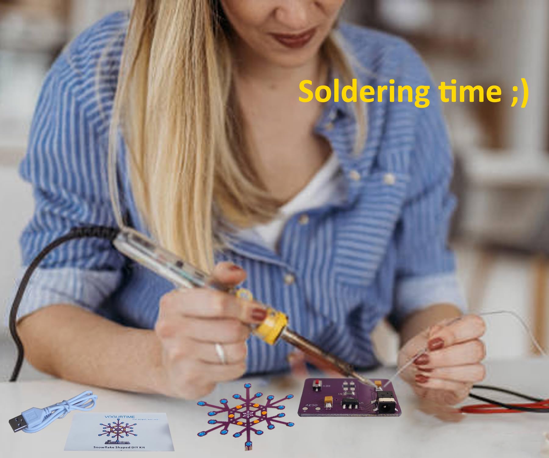 VOGURTIME Soldering Practice Kit Snowflake Shaped LED Project Kit for School and Home Teaching Learning Electronic, Ideal Gift for Family and Friends