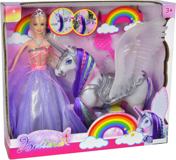 BETTINA Color Change Unicorn and Fairy Tale Princess Doll, W/Mane Brush, Girls' Unicorn Doll Toys Gifts, Presents for Girl Kids Aged 3+, Rainbow