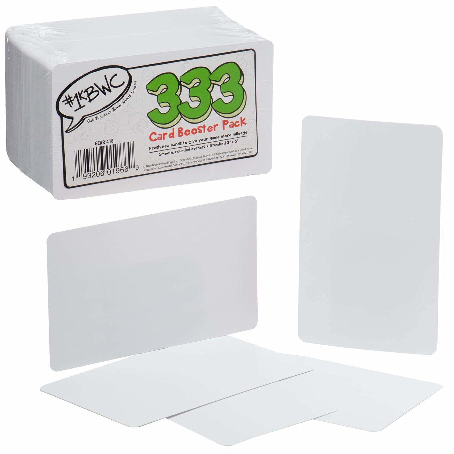 Brybelly 333 Card Booster Pack for 1000 Blank White Cards Game - Expansion for 1KBWC - Fun Customizable Group Party Game of Oddity & Imagination