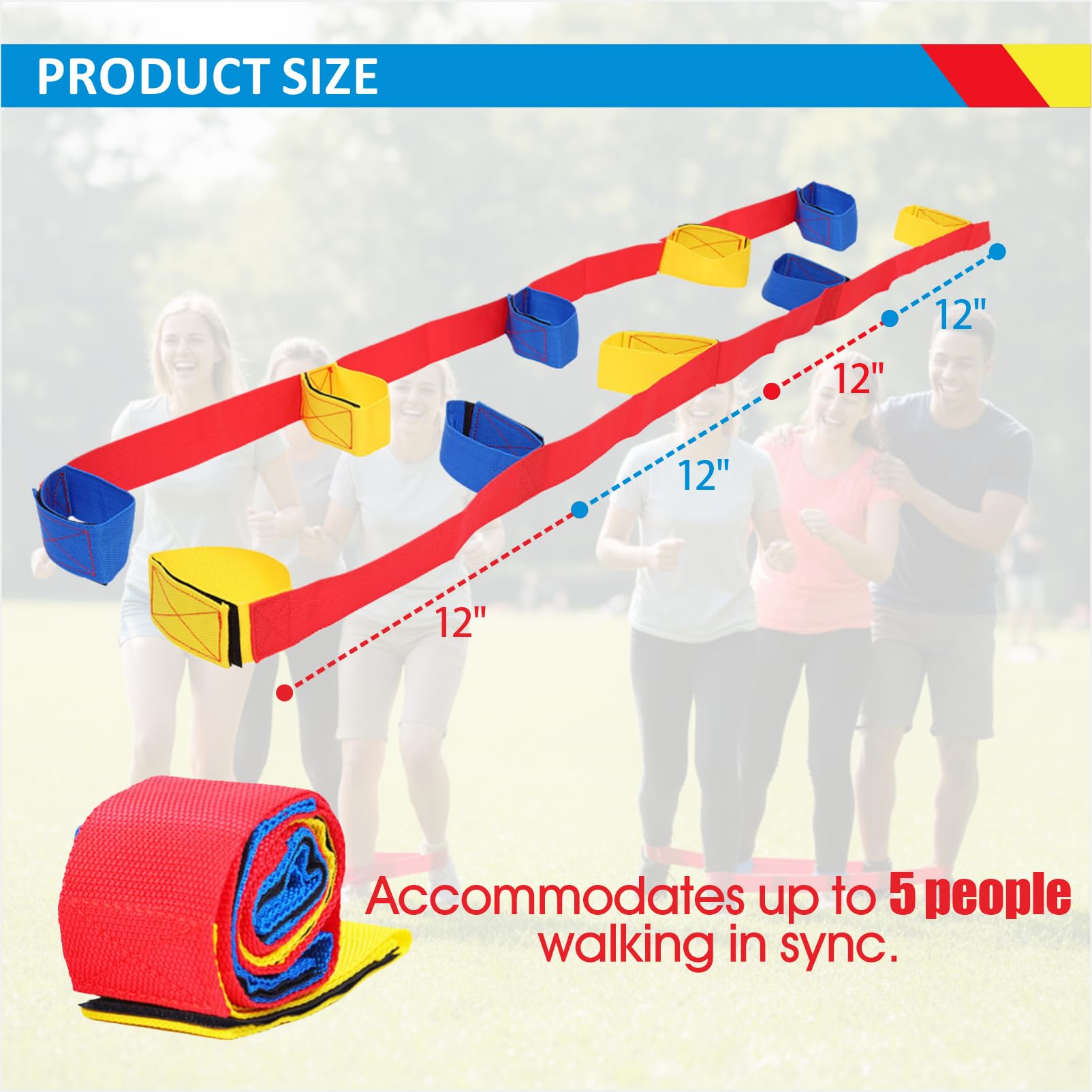 BEMAXYE Team Building Race Bands Set, Cooperative Walking Straps for Group Game, 4/5/6 Person Giant Footsteps Walker, Outdoor Indoor Party Activity