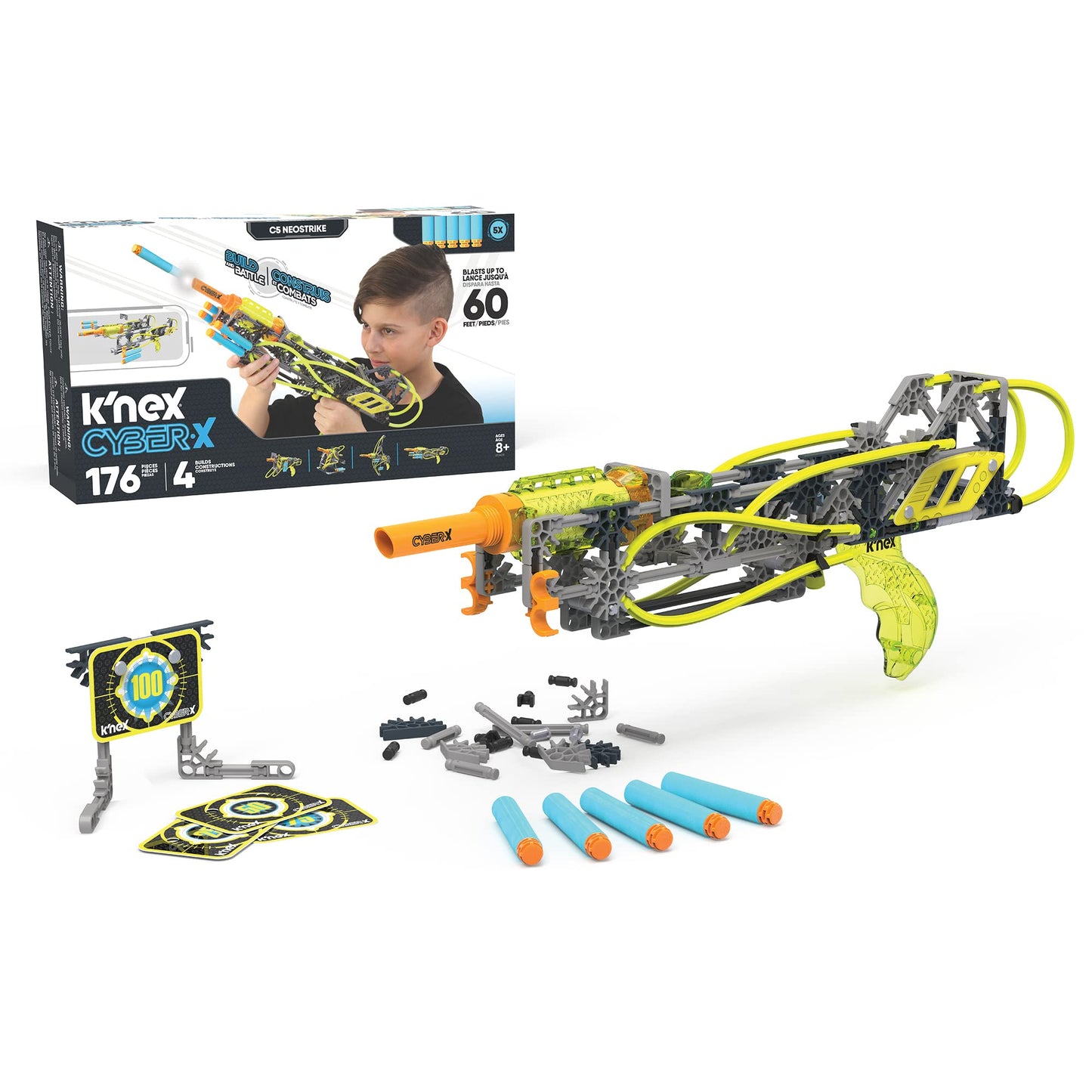K'NEX Cyber-X C5 Neostrike - Blasts up to 60 ft - 176 Pieces, 4 Builds, Targets, 5 Darts - Great Gift Kids 8+