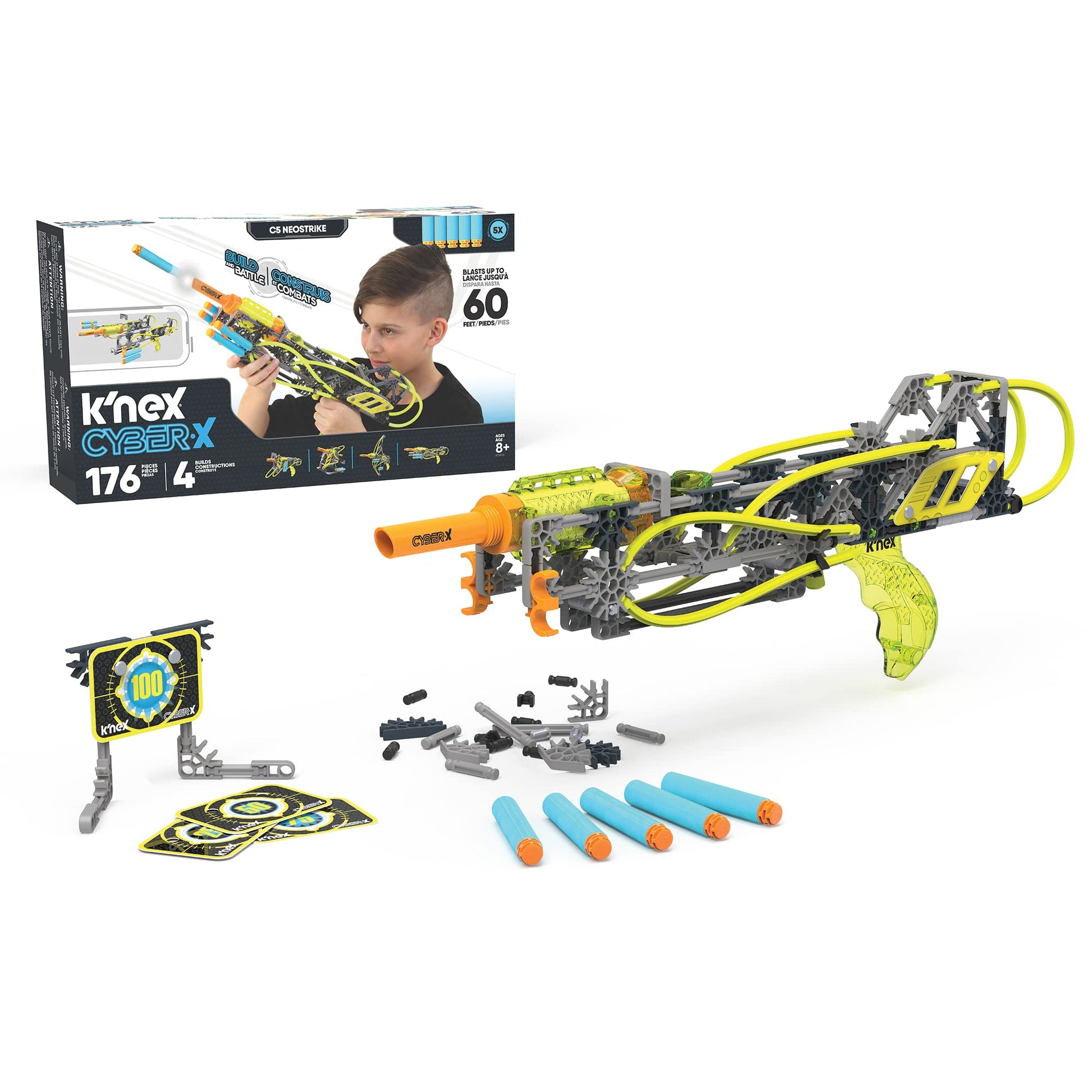 K'NEX Cyber-X C5 Neostrike - Blasts up to 60 ft - 176 Pieces, 4 Builds, Targets, 5 Darts - Great Gift Kids 8+