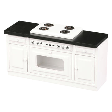 Wooden Dollhouse Kitchen Stove, Mini White Oven with Burners and Range, 1:12 Scale Cabinet Furniture for 6 Inch Dolls, White Farmhouse