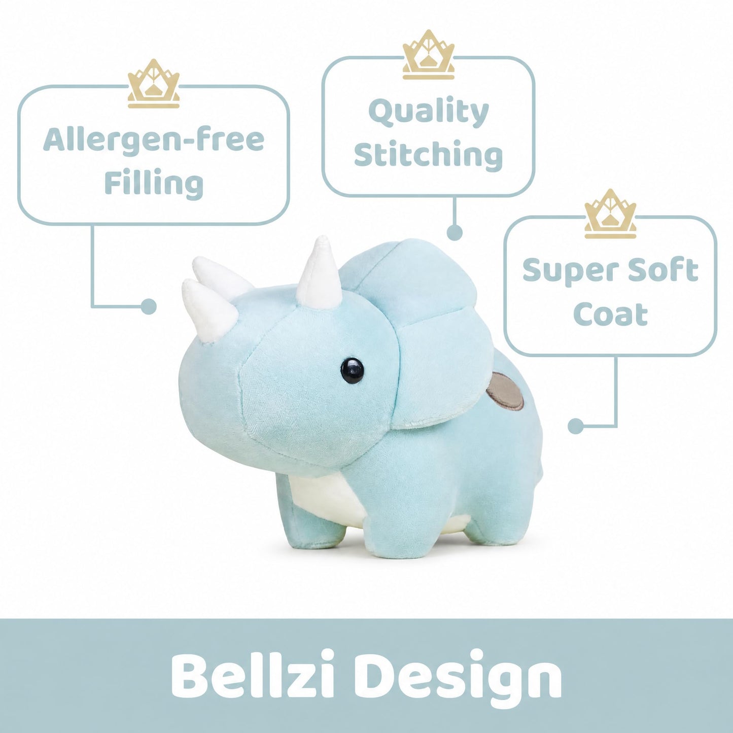 Bellzi Triceratops Cute Stuffed Animal Plush Toy - Adorable Soft Dinosaur Toy Plushies and Gifts - Perfect Present for Kids, Babies, Toddlers - Seri