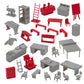 BMC Classic Marx Mid-Century Modern Furniture - 32pc Plastic Playset Accessories