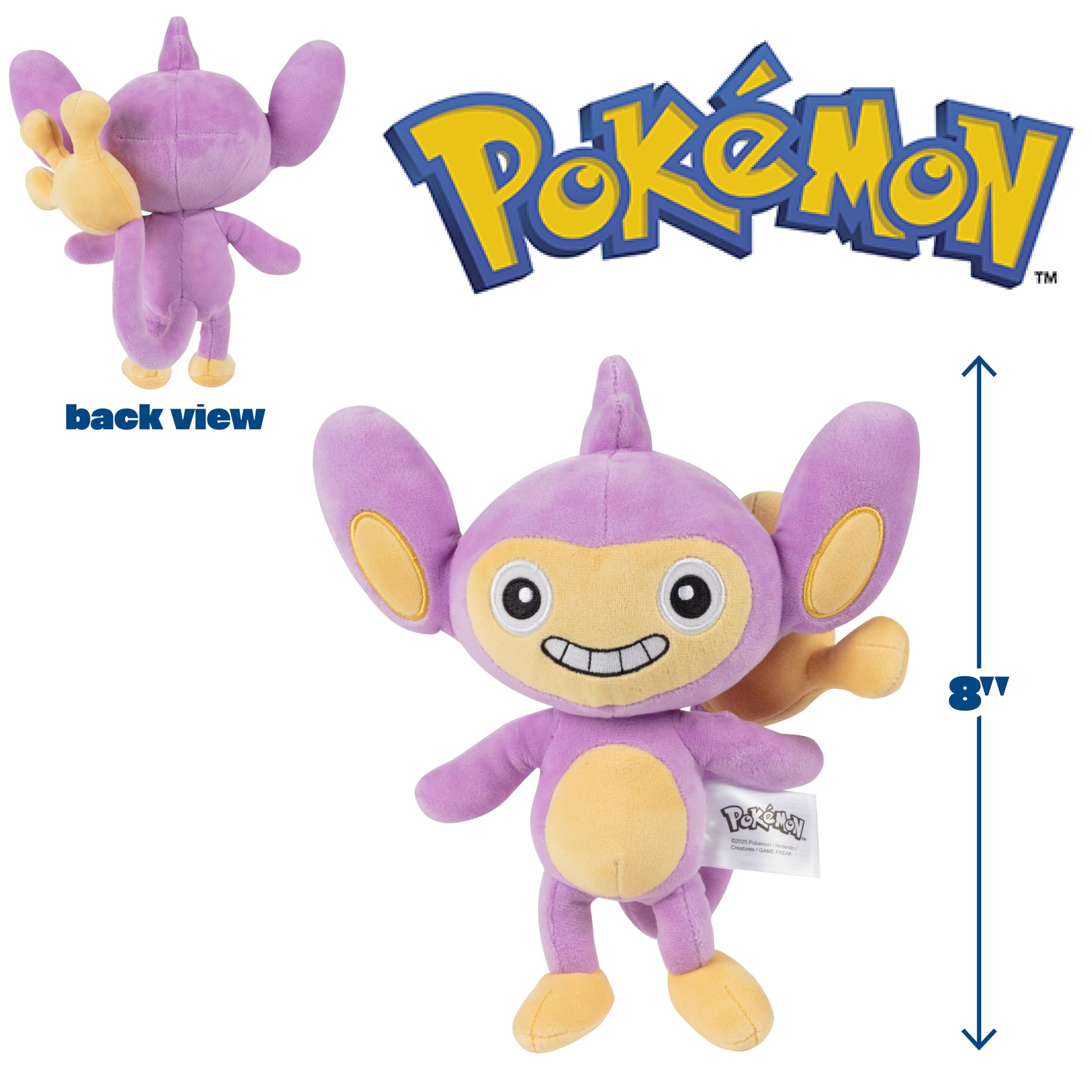 Pokémon 8" Aipom Plush - Officially Licensed - Generation 2 Figure - Authentic Monkey Soft Stuffed Animal Toy - Gift for Kids, Boys, Girls - 2+