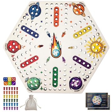 Kivan Base Wooden Board Game?Original Wooden Game 15 Inch Single-Sided Aggravation Game for 6 Players, 36 Colorful Pawns & 6 Dice, Fast Track Game