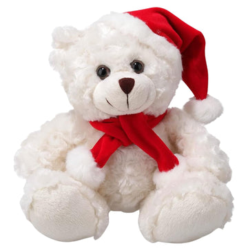 Made By Aliens Soft and Hairy Xmas Santa Teddy Bear with Hat & Scarf- Adorable Christmas Stuffed Teddy Bear Animal - Perfect Holiday Toy Gift for Kids
