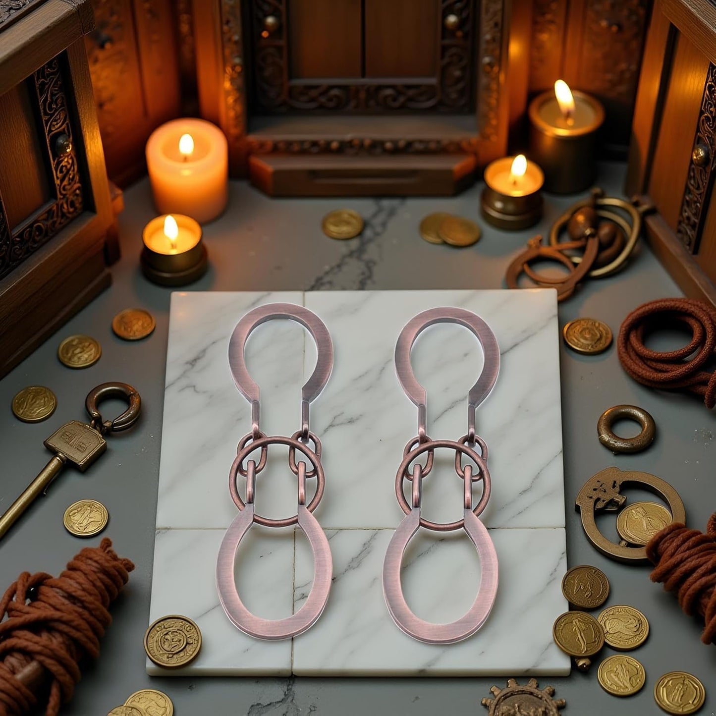2Pcs Red Copper Lock Puzzle Metal Ring Solution Intellectual Deduction Unlock Puzzle Brain Tease Unlock Horseshoe Buckle Gift, Assembly