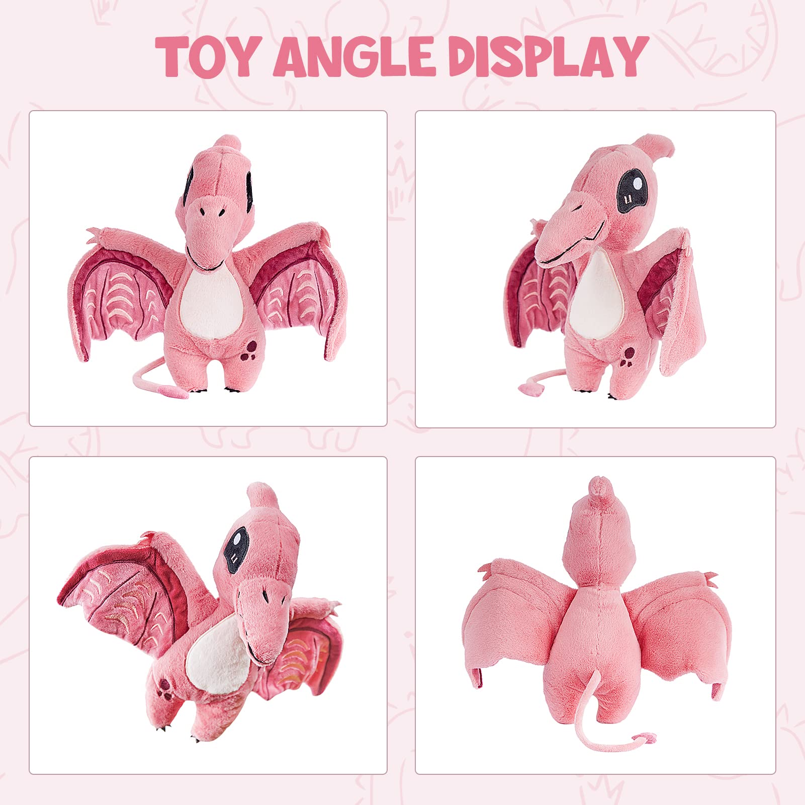 TCBunny Baby Dinosaur 14" Stuffed Animal Plush Toy, Kid's Gifts for Boys, Girls, Birthday, Valentine, Christmas (Pterosauria - Pink)