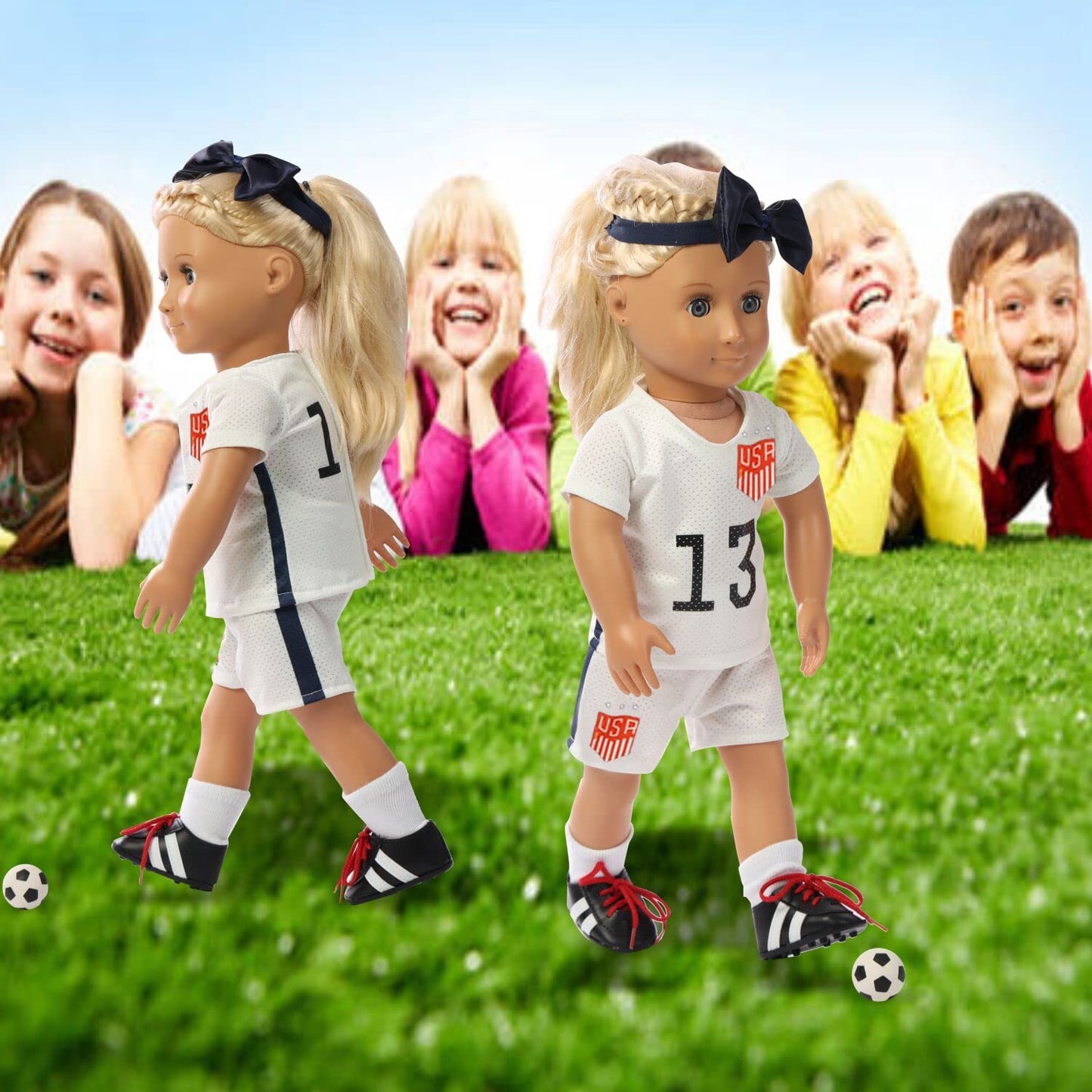 Wenzhuo 18 inch American Doll Clothing Accessories, USA Team Girls Soccer, Basketball, Tennis Clothing Sets, Doll Ball Sports Clothes, Dolls are not