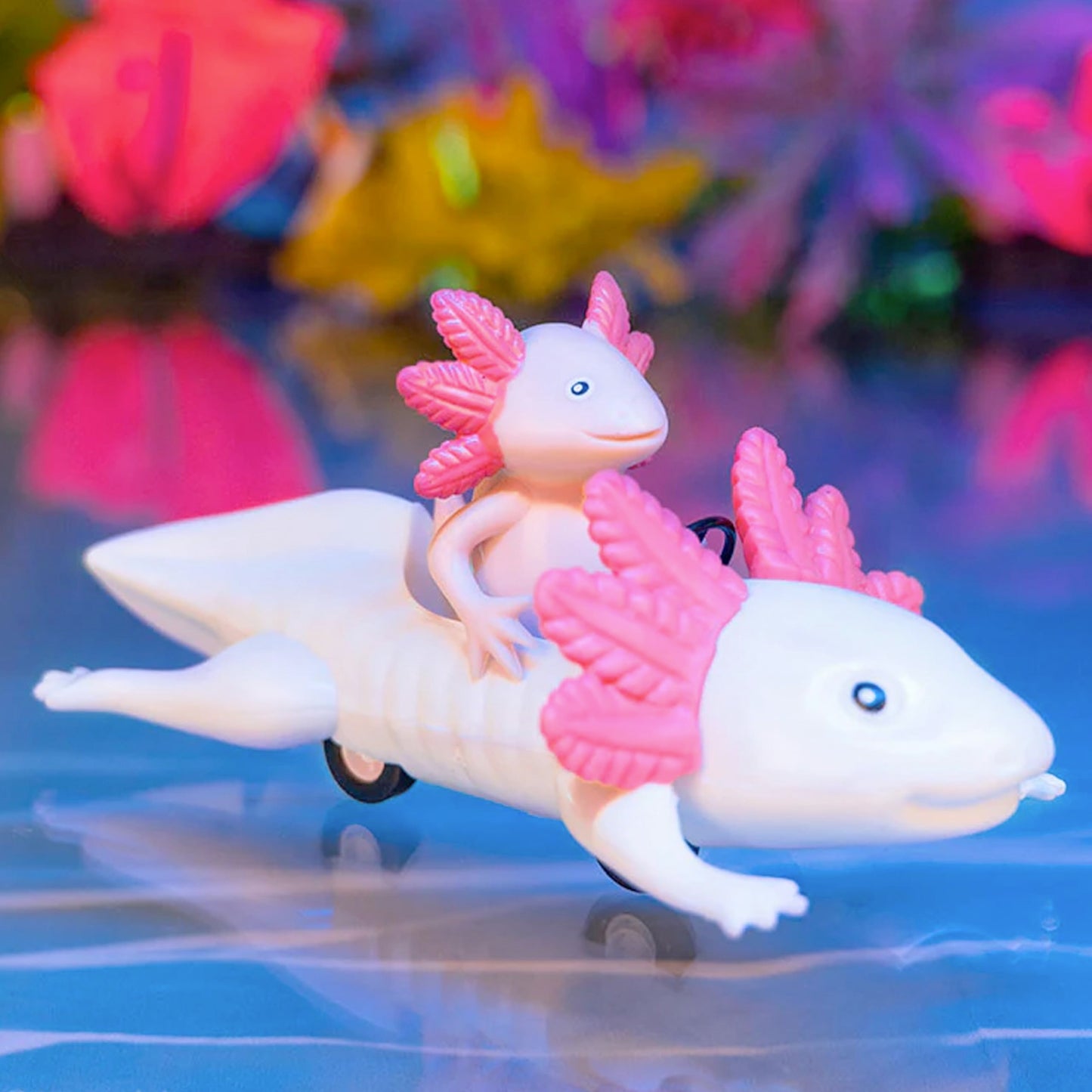 Accoutrements Archie McPhee Hilarious and Funny Cute Little Pink Axolotl in Joyride Pull Back Car - 5-3/4"", Small