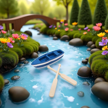 2 Set Mini Tiny Wooden Boat, Beach Style Miniature Ornament Kits for DIY Fairy Garden Dollhouse Decoration, Miniature Dollhouse Boat with Oars Canoe