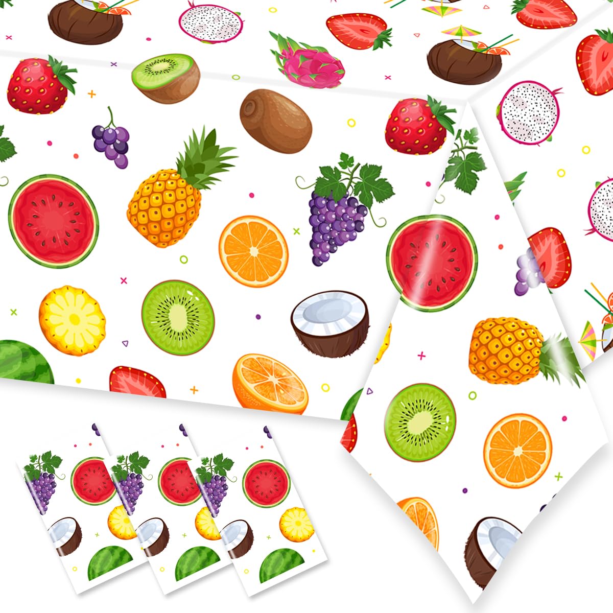 CMUSKO 3Pcs Fruit Tablecloths-Summer Fruit Theme Party Decorations Tutti Frutti Rectangular Plastic Table Covers for Hawaiian Party,Birthday,Baby