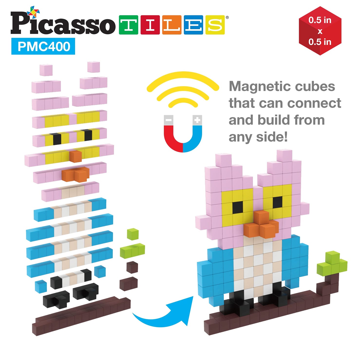 Picasso Cubes 0.5” Pixel Magnetic Puzzle Cube 400 Piece Mix & Match Sensory Toys STEAM Education Learning Building Block Magnets Children Construction