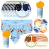 81Pcs Blue Dog Birthday Party Tableware Set Cute Dog Party Decoration Blue Cartoon Birthday Party Supplies