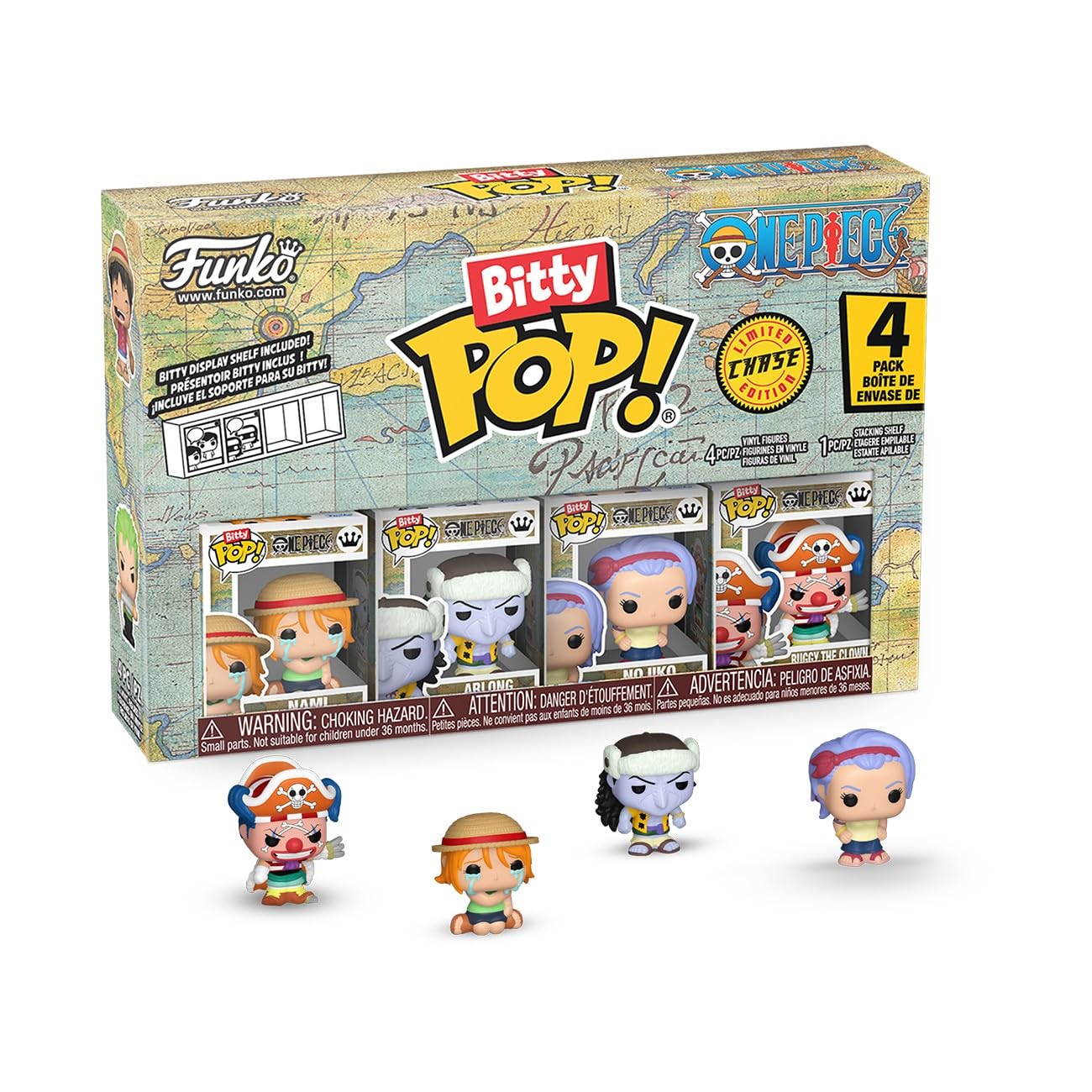 Funko Bitty Pop! One Piece - Nami, Arlong, Nojiko, and A Surprise Mystery Mini Figure - 0.9 Inch (2.2 Cm) Collectable - Stackable Display Shelf