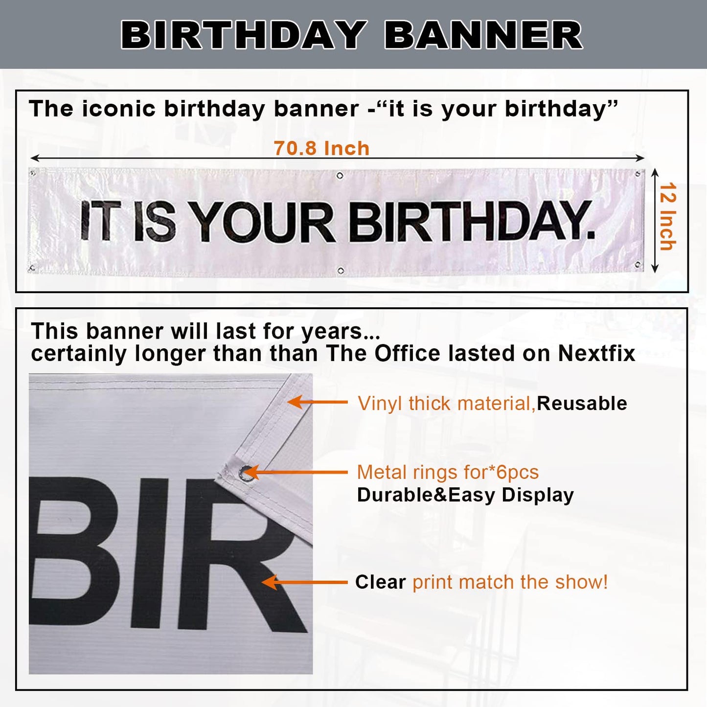 It is Your Birthday Banner, The Office Theme Infamous Husband Birthday Party Decorations,Grey Brown Black Latex Balloons,White Crepe Streamer Rolls +