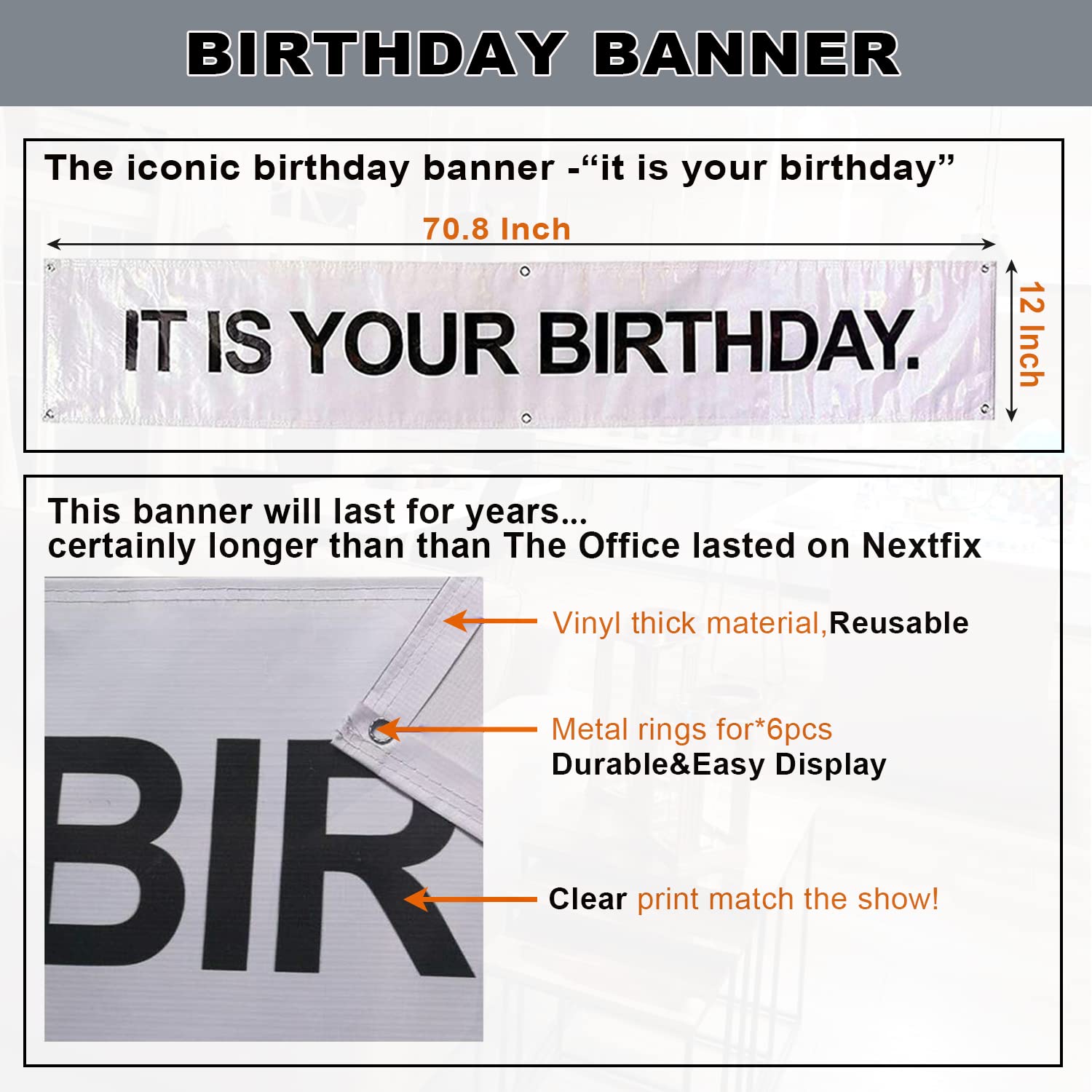 It is Your Birthday Banner, The Office Theme Infamous Husband Birthday Party Decorations,Grey Brown Black Latex Balloons,White Crepe Streamer Rolls +