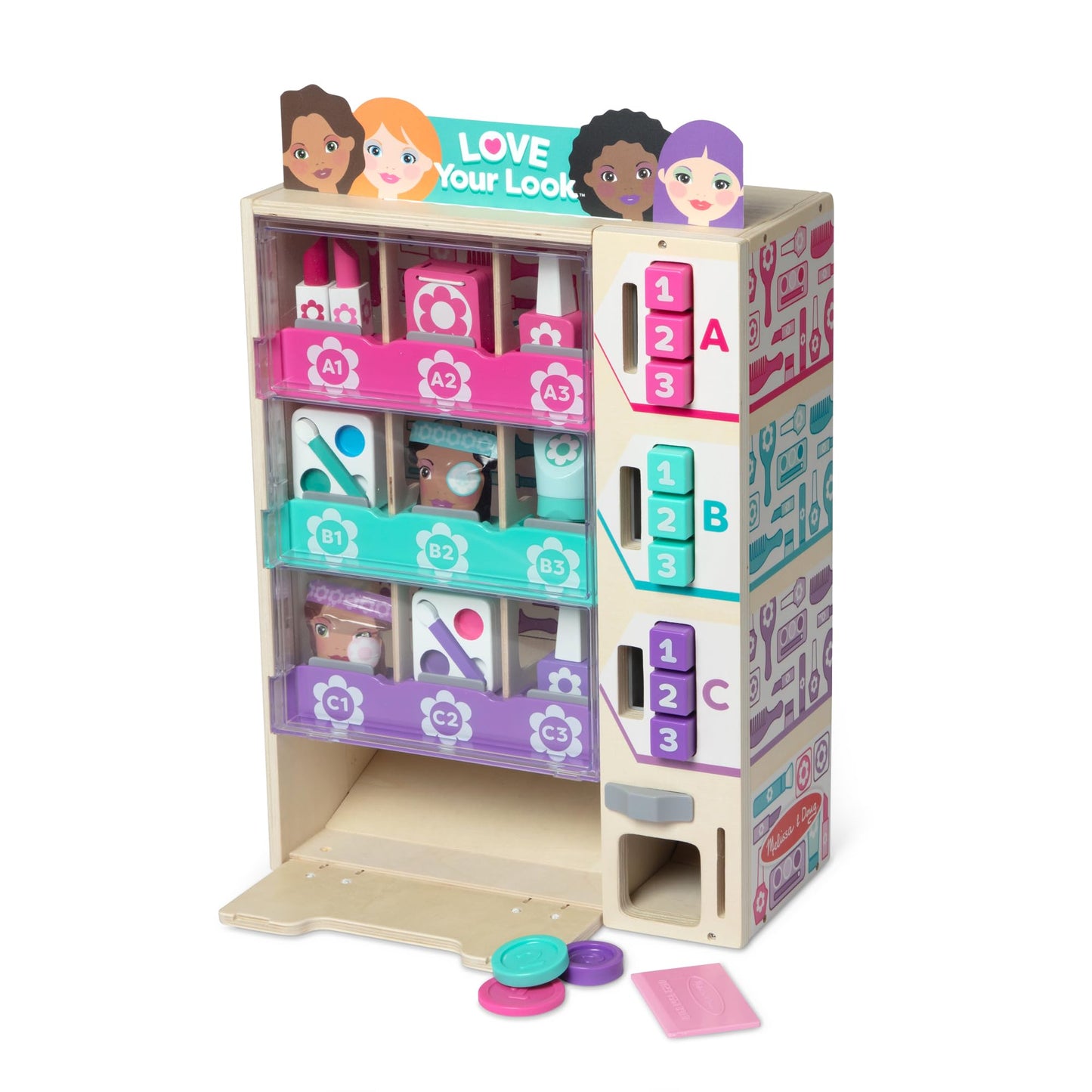 Melissa & Doug Beauty Kiosk Wooden Vending Machine Salon Play Set