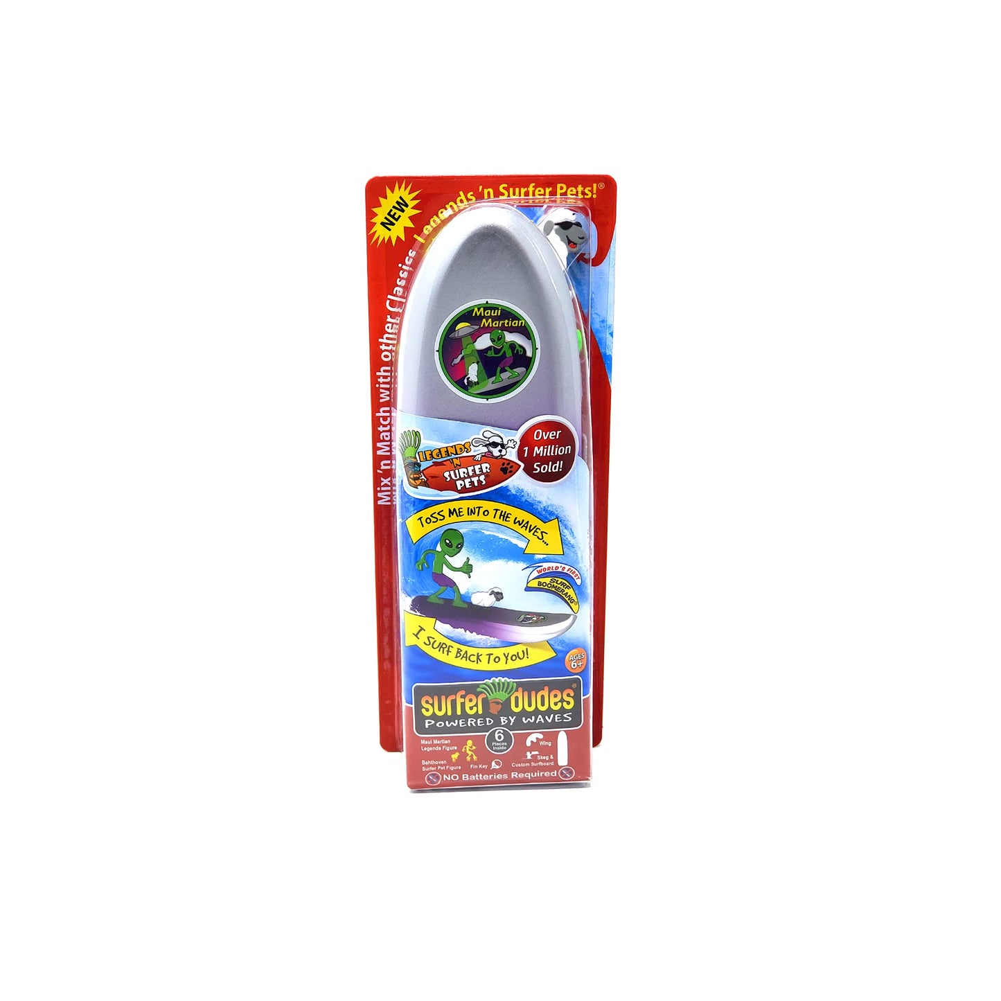 Surfer Dudes Legends & Surfer Pets Wave Powered Mini-Surfer, Pet and Surfboard Beach Toy - Maui Martian and Bahthoven