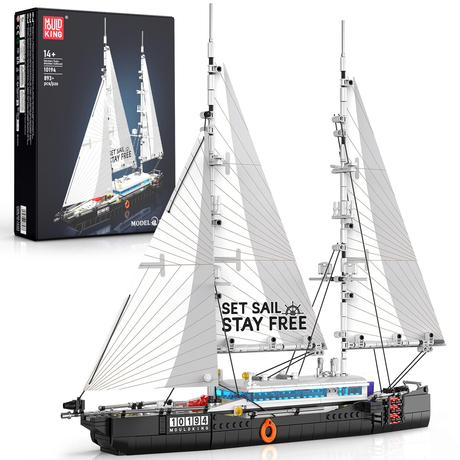 Mould King 10194 Boat Building Sets, MOC Ship Building Kits, Ocean Explorer Boat Model, Home Desk Decor, Collectible Building Toys for Adults/Teens