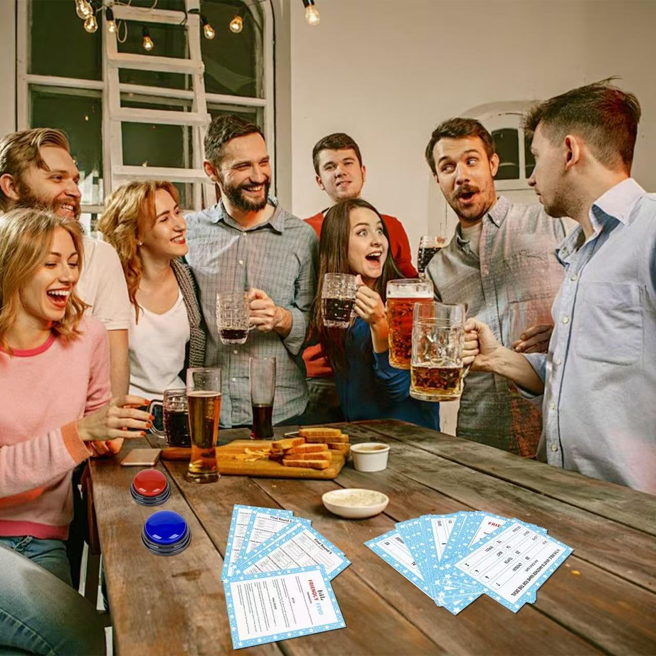 Christian Bible Friendly Feud Game with 2 Answer Buzzers, Family Feud Games Card Game Night Church Group Fun Trivia Quiz for Party Office Class Team